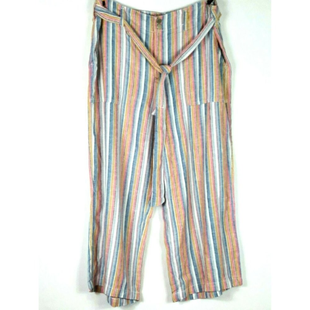 New Seven7 Sz 16 Linen Wide Leg Pants Women Belted